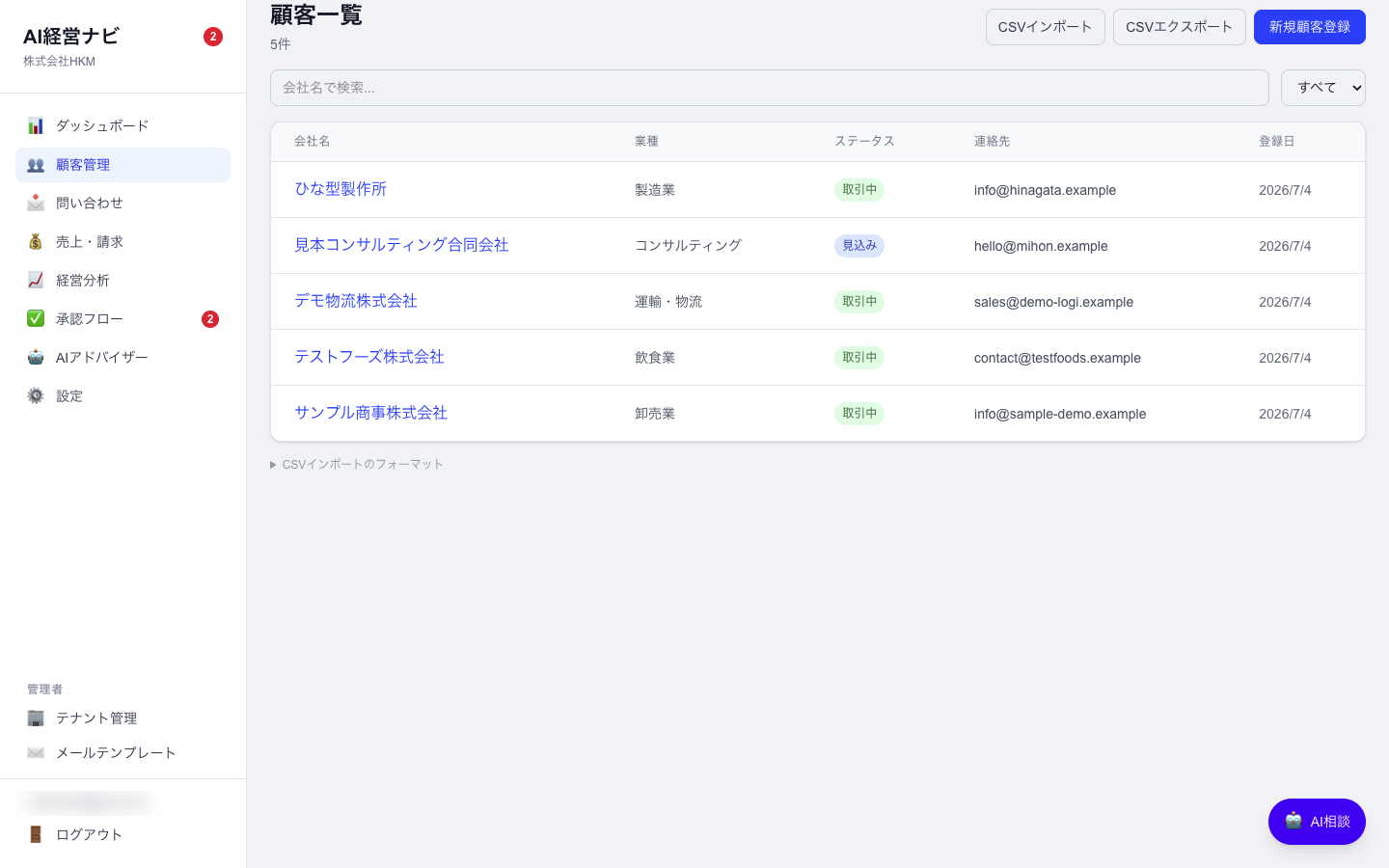 顧客管理の一覧